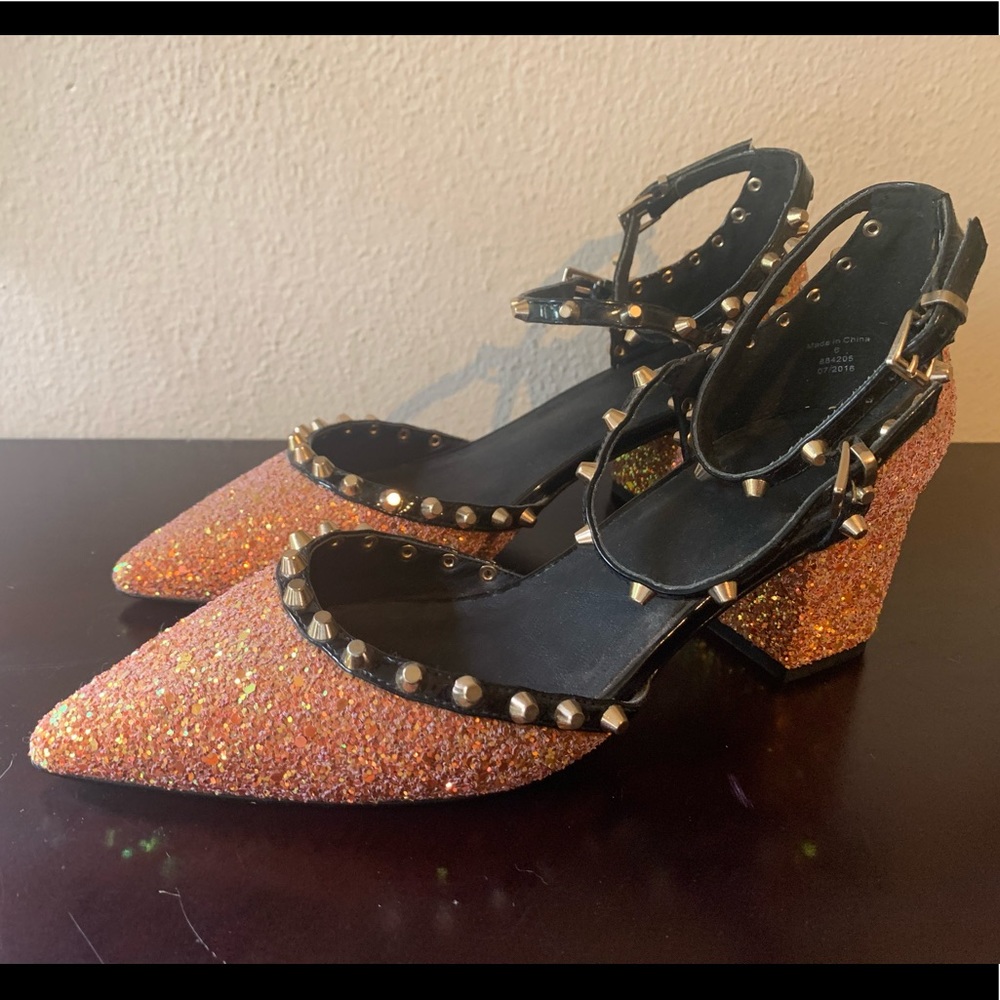 Mary Jane glitter and studs kitten heels